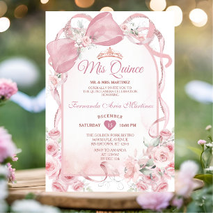 Rosa Blumen-Quinceañera-Einladung mit Schleife Einladung