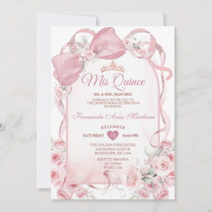 Rosa Blumen-Quinceañera-Einladung mit Schleife Einladung