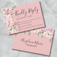 Rosa Blumen-Quinceanera-RSVP-Karte