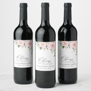 Rosa Blumen, rosa Blüten, Boho, Brautparty Weinetikett