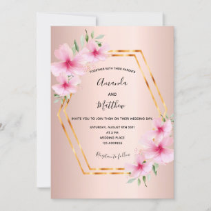Rosa Blumen Rose geometrische Hochzeit Einladung