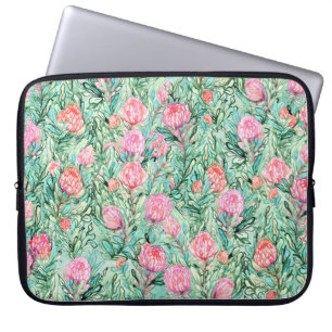 Rosa Blumen, Salbeigrün, nahtlos. Laptopschutzhülle