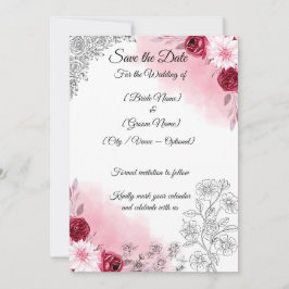 Rosa Blumen Save-the-Date-Karte | Romantisch Save The Date