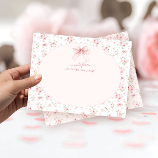 Rosa Blumen-Schleife Boho-Baby-Shower-Notizkarte Mitteilungskarte