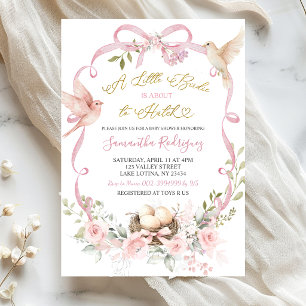 Rosa Blumen-Schleife Coquette Vogel Baby Shower Einladung