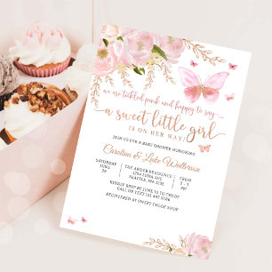 Rosa Blumen Schmetterling Baby Shower Einladung
