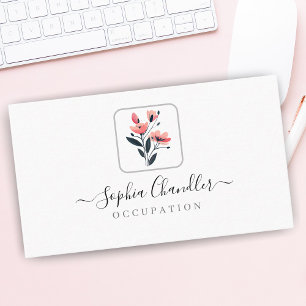 Rosa Blumen, Schriftname, Einfach Elegant Visitenkarte