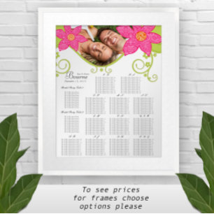 Rosa Blumen Sitzplan Tischnummer Alphabetisch Poster