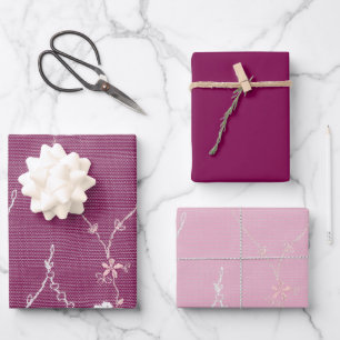 Rosa Blumen-Spitze Geschenkpapier Set