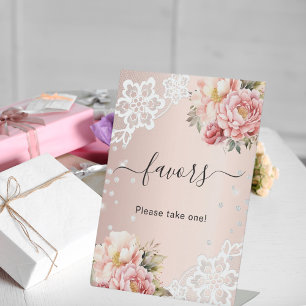 Rosa Blumen-Spitzen-Gunstbeweis-Schild Sockelschild