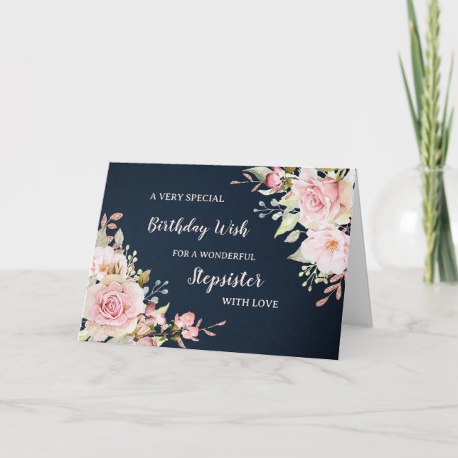 Rosa Blumen Stepsister Birthday Card Karte (Vorderseite)