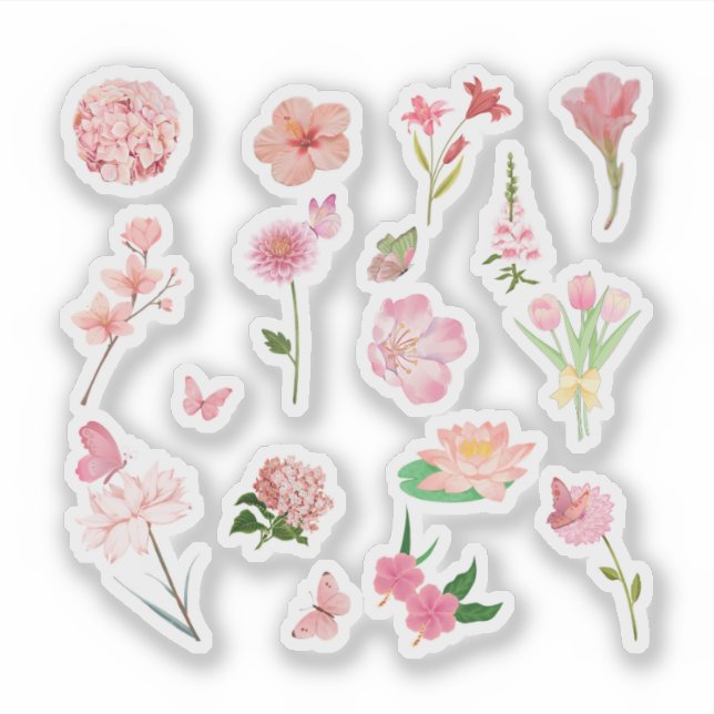 Rosa Blumen-Sticker-Pack Aufkleber (Vorderseite)