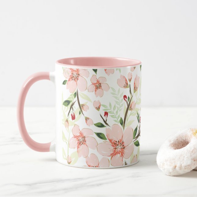 Rosa Blumen Tasse (Mit Donut)