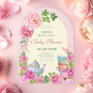 Rosa Blumen Tee Tasse Garten Baby Shower Einladung