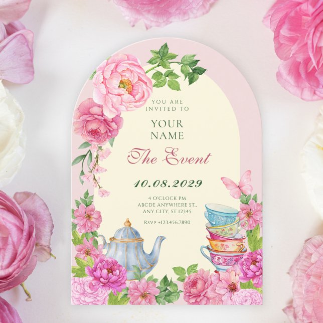 Rosa Blumen Teetasse Garten  Einladung (Von Creator hochgeladen)