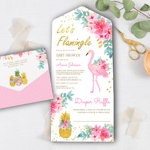 Rosa Blumen Tropischer Flamingo Luau Babyparty All In One Einladung