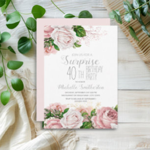 Rosa Blumen Überraschung 40. Geburtstag Einladung