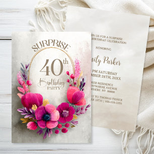 Rosa Blumen Überraschung 40. Geburtstagsfeier Einladung