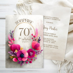 Rosa Blumen Überraschung 70. Geburtstagsfeier Einladung
