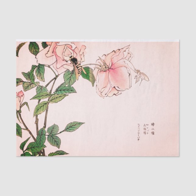 ROSA BLUMEN-UND BIENEN-JAPANER-DRUCK Seidenpapier (Vorderseite)
