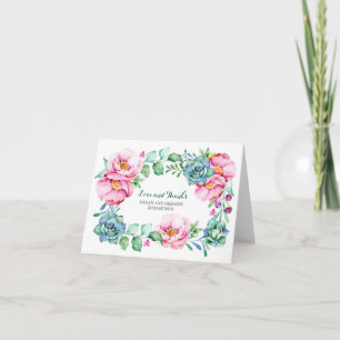 rosa Blumen und elegante Sukkulenten Dankeschön Dankeskarte