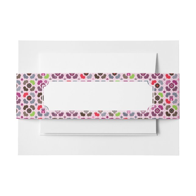 rosa Blumen- und Eulenmuster Einladungsbanderole (Vorderseite Beispiel)