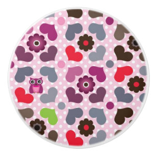 rosa Blumen- und Eulenmuster Keramikknauf