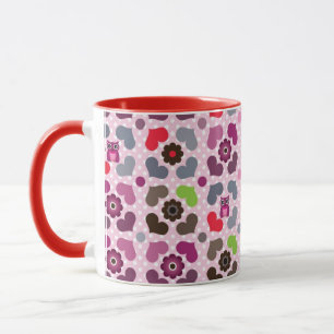 rosa Blumen- und Eulenmuster Tasse