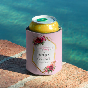 Rosa Blumen und Imitate Goldhochzeit Dosenkühler