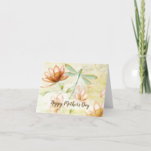 Rosa Blumen und Libelle  Feiertagskarte