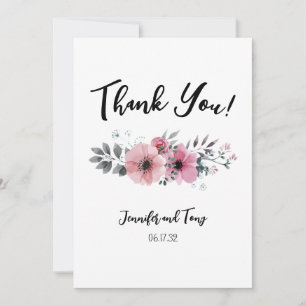 Rosa Blumen und Rosen Hochzeit Danke Notiz