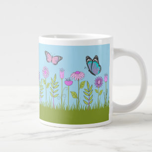 Rosa Blumen und Schmetterling All-Over Druck  Jumbo-Tasse
