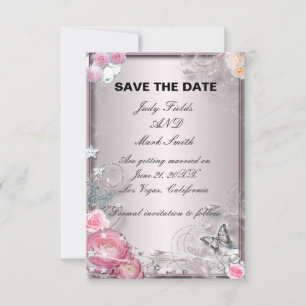 Rosa Blumen- und Schmetterlings-Save-the-Date-Kart Einladung
