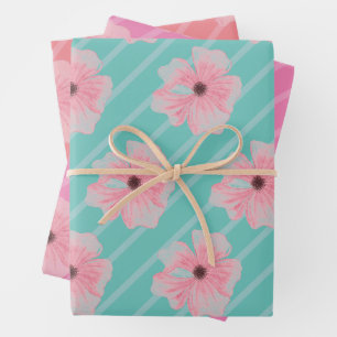 Rosa Blumen und Streifen Geschenkpapierbögen Geschenkpapier Set