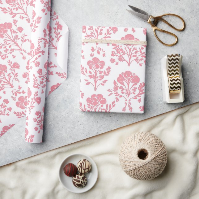 Rosa Blumen Vintage  Geschenkpapier (Kunsthandwerk)