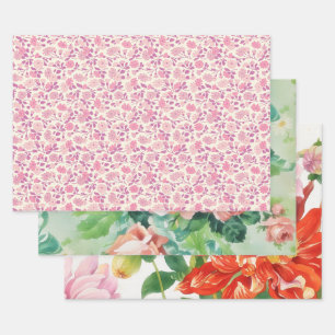 Rosa Blumen Vintage Stil Geschenkpapier Set