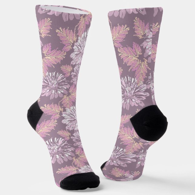 Rosa Blumen, Wasserfarbe, Retro Socken (Gewinkelt)