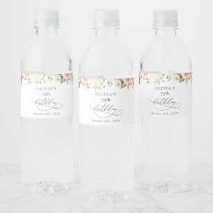 Rosa Blumen, Weiße Blumen, Boho, Geburtstag Wasserflaschenetikett