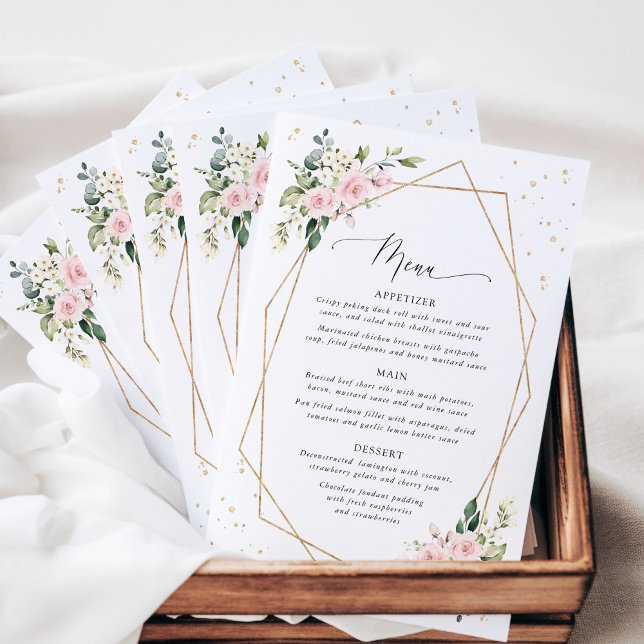 Rosa Blumen, Weiße Blumen, Boho, Hochzeitsmenü (Von Creator hochgeladen)