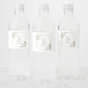 Rosa Blumen, Weiße Blumen, Grün, Babyparty Wasserflaschenetikett