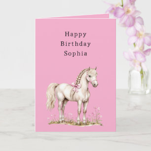 Rosa Blumen Weißes Pferd Cowgirl Geburtstag Karte