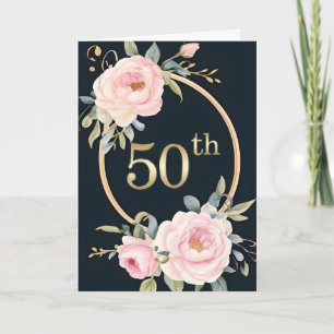 Rosa Blumen zum schwarzen 50. Hochzeitstag Karte