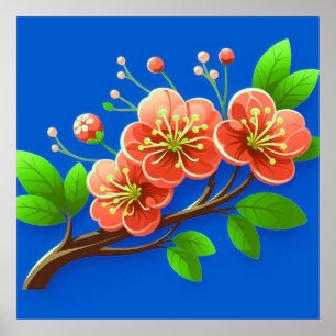 🌸 Rosa Blumen-Zweig-Wanddekoration Poster 🌸