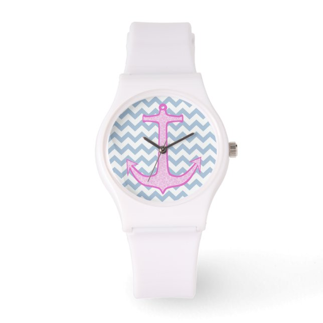 Rosa Blumenanker Armbanduhr (Vorderseite)