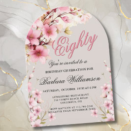 Rosa Blumenarche Elegance 80. Geburtstagsparty Einladung