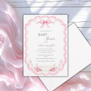 Rosa Blumenband Vintage-Baby-Party Einladung