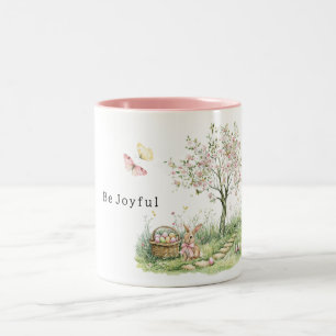 Rosa Blumenbaum-Hasen-Oster-Eier-Freude Zweifarbige Tasse