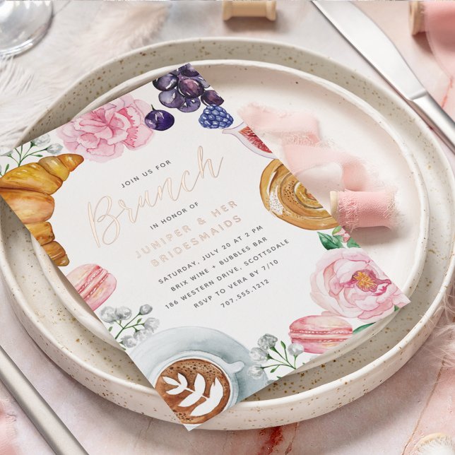 Rosa Blumenbeere Bridesmaier Brunch Rose Gold Folieneinladung (Von Creator hochgeladen)