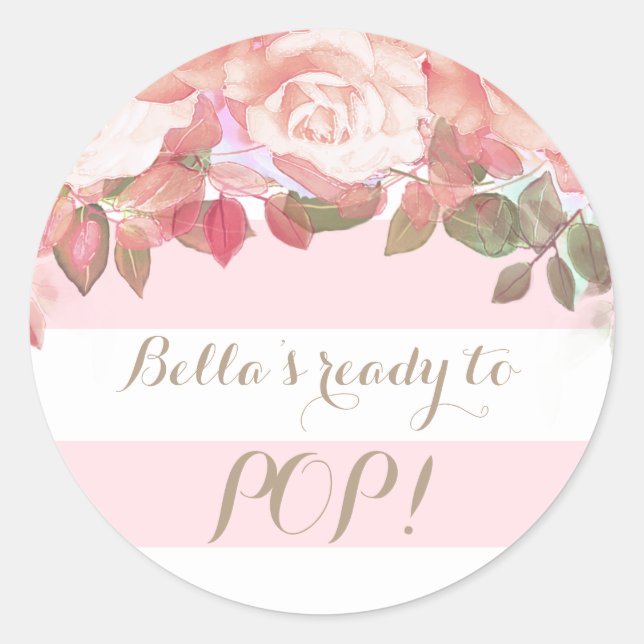 Rosa Blumenbeet zum Pop Baby Shower Stickers (Vorderseite)