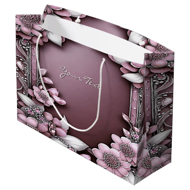 Rosa Blumenbeutel Große Geschenktüte (Rückseite Schrägansicht)